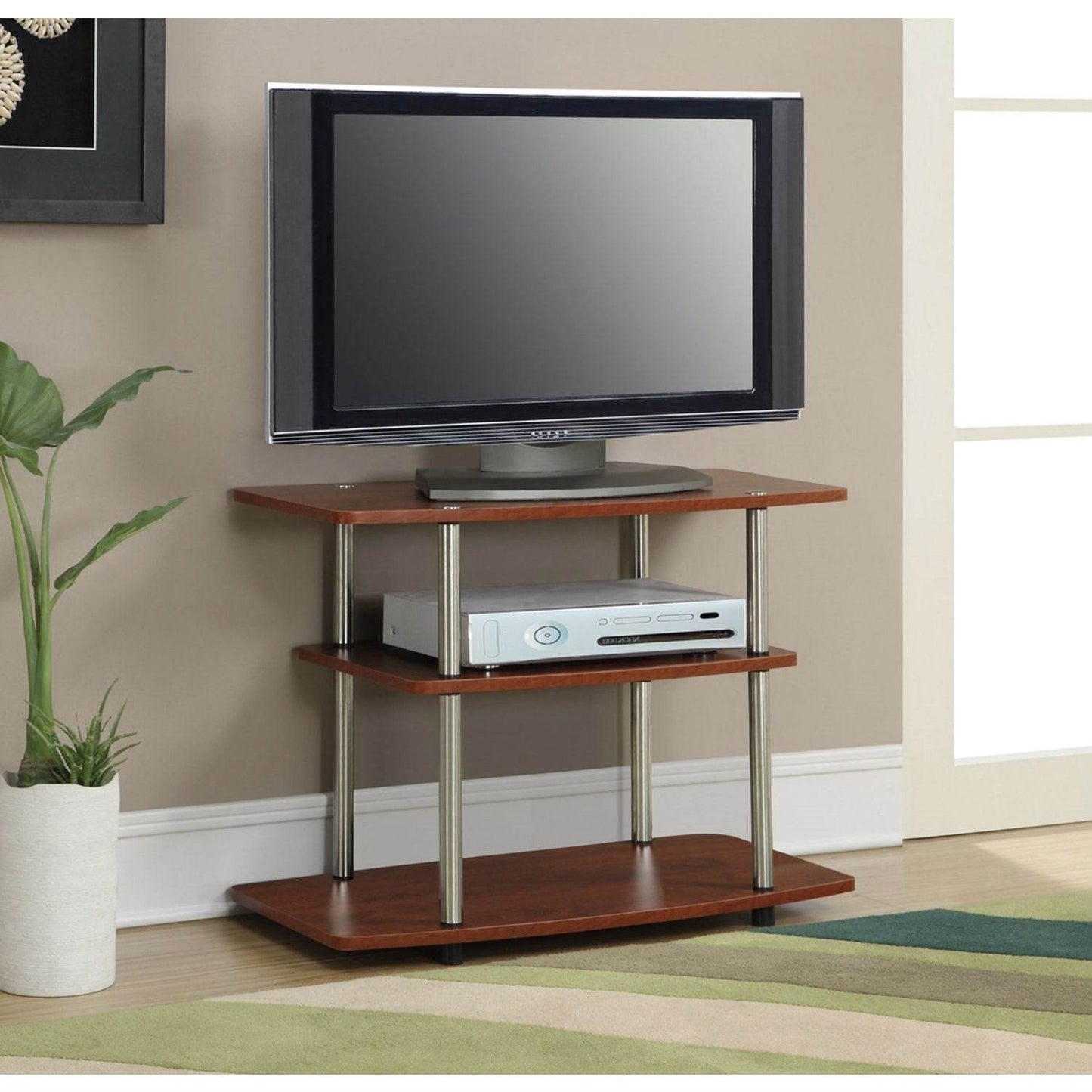 Modern Wood and Metal TV Stand in Cherry Brown Finish - Loft&Timber