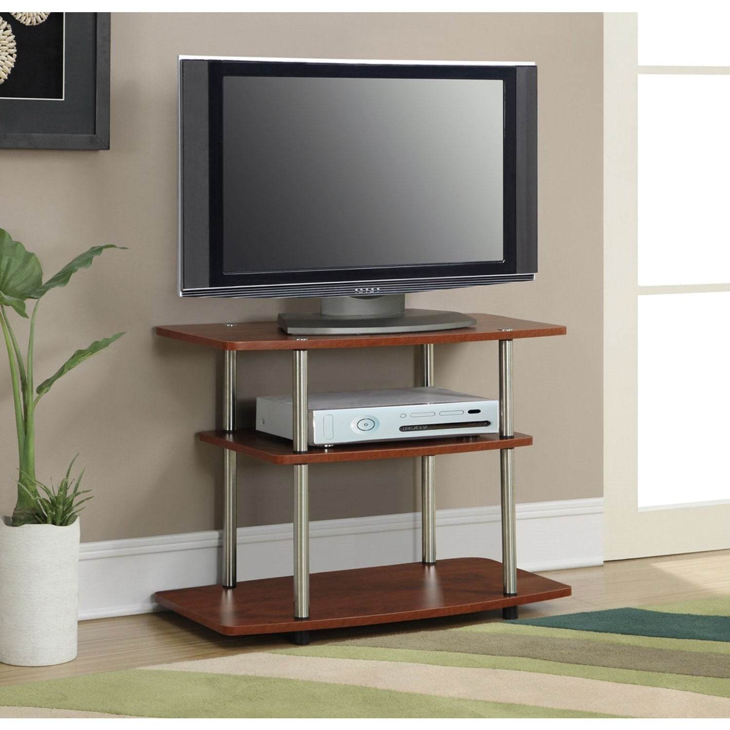 Modern Wood and Metal TV Stand in Cherry Brown Finish - Loft&Timber