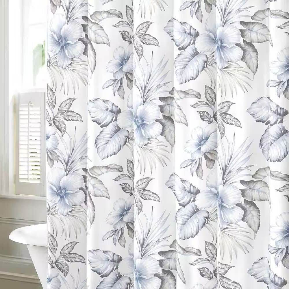 72-inch Tropical Botanical Floral Shower Curtain in 100-Percent Cotton Fabric - Loft&Timber