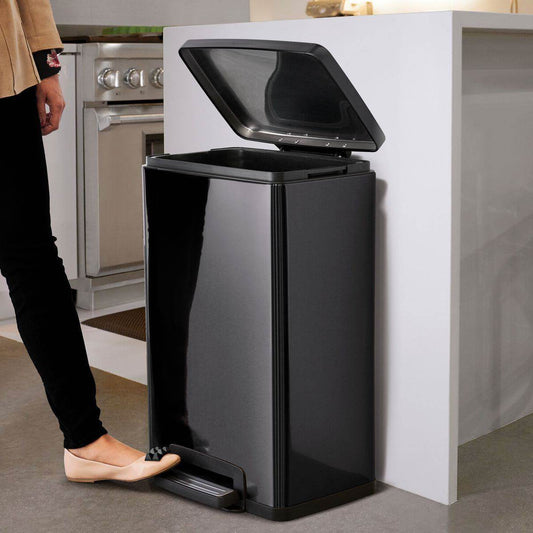 Stainless Steel 13-Gallon Kitchen Trash Can with Step Lid Charcoal Black Grey - Loft&Timber