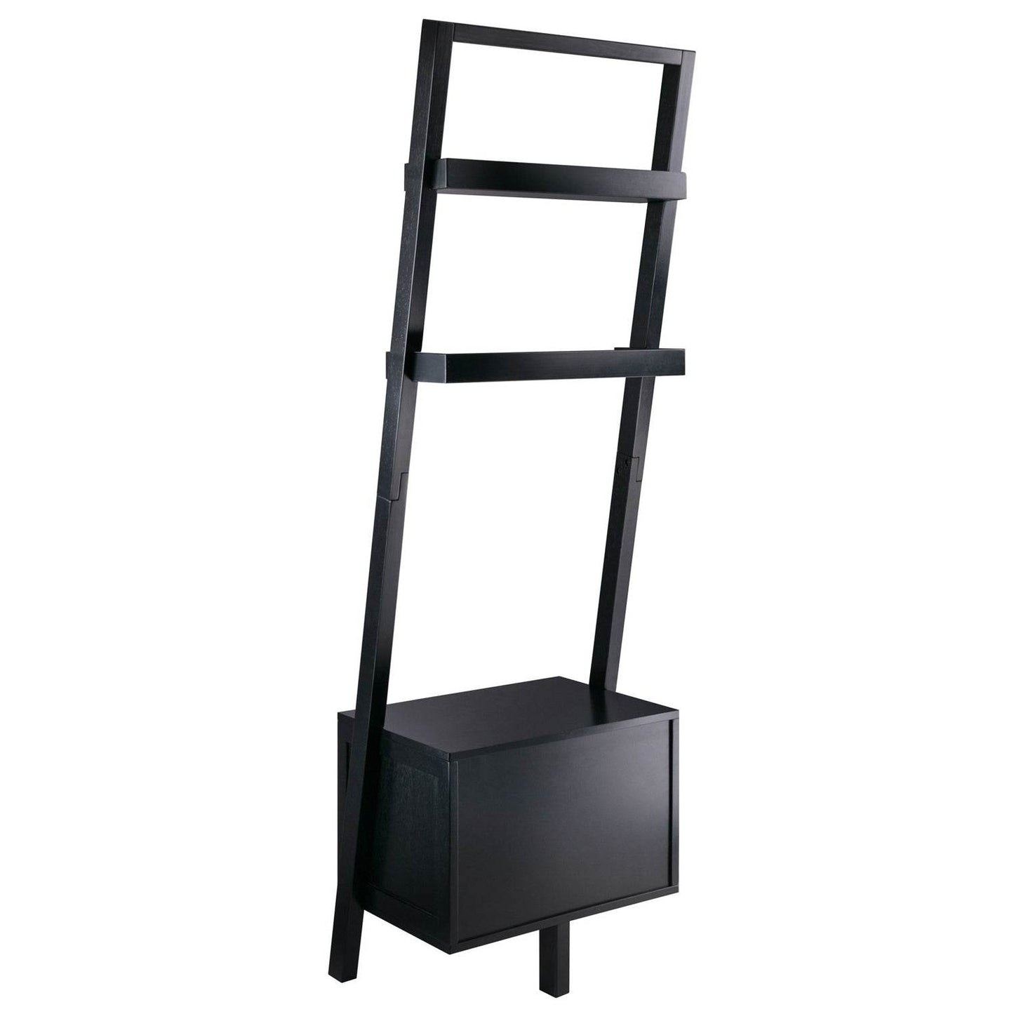 Modern Black 2 Drawer Entryway Shelf Leaning Ladder Bookshelf Bookcase - Loft&Timber