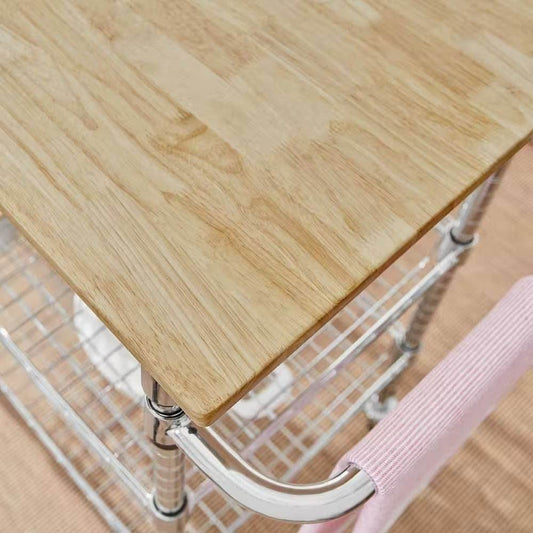 Kitchen Island Cart with Wood Top and 2 Bottom Storage Shelves on Wheels - Loft&Timber