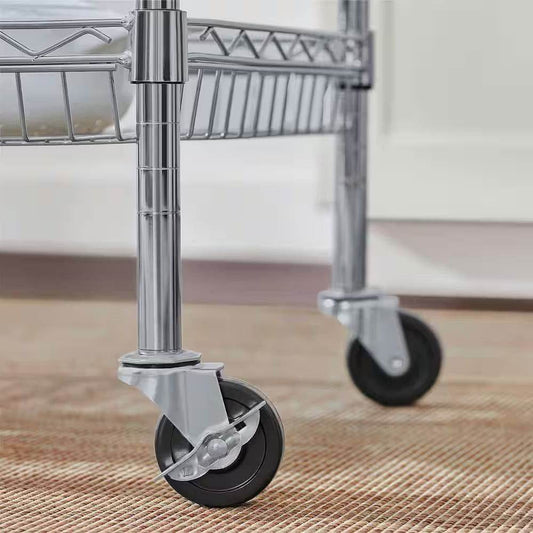 Kitchen Island Cart with Wood Top and 2 Bottom Storage Shelves on Wheels - Loft&Timber