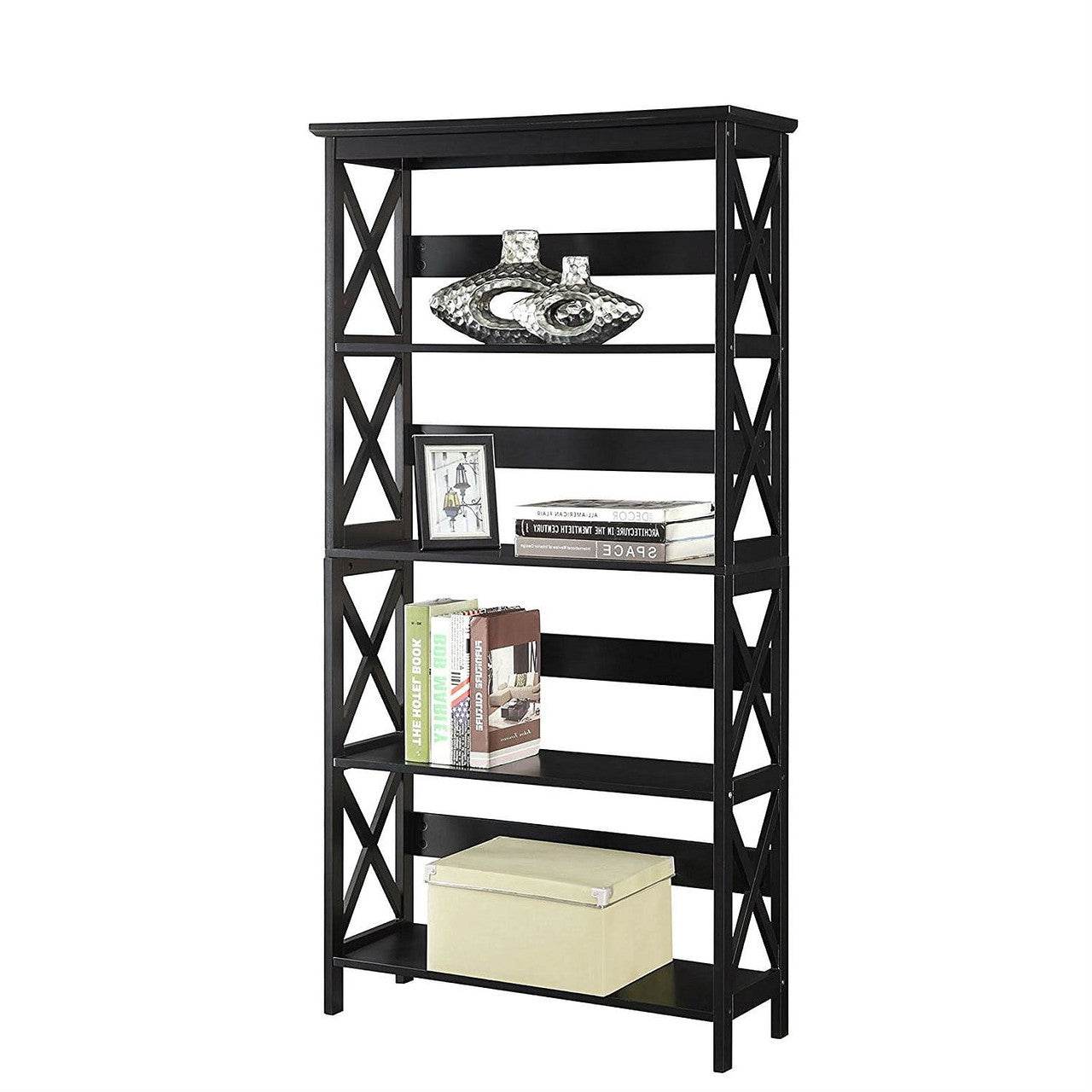 Glossy Black 5-Shelf Bookcase - Loft&Timber