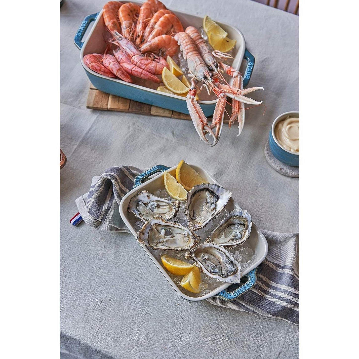 Set of 2 - Ceramic Stoneware Baking Dish Set in Blue Green Turquoise Ivory - Loft&Timber