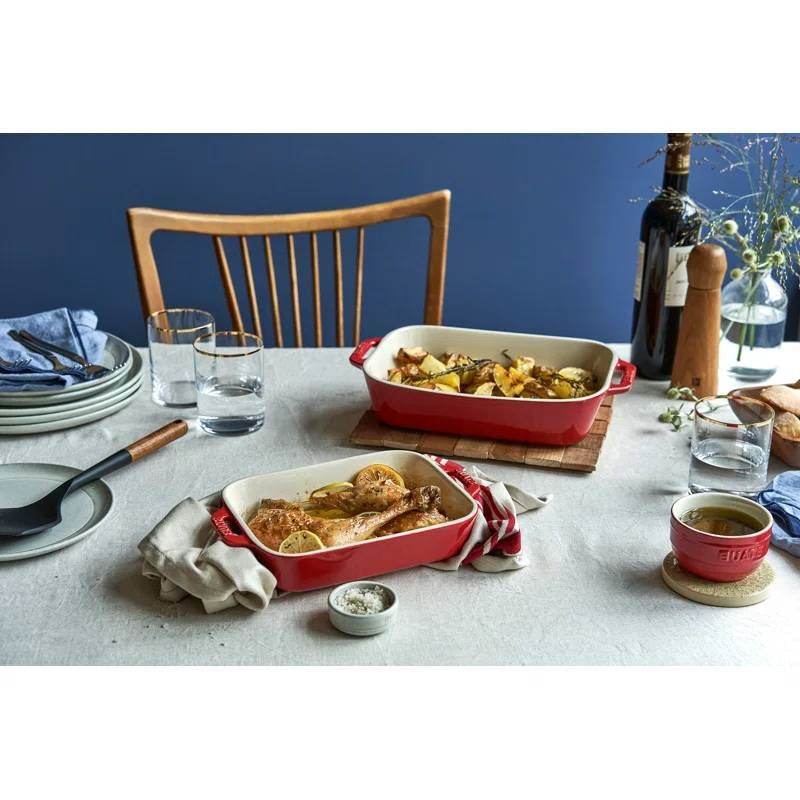 2 Piece Ceramic Stoneware Baking Dish Set in Cherry Red / Ivory - Loft&Timber