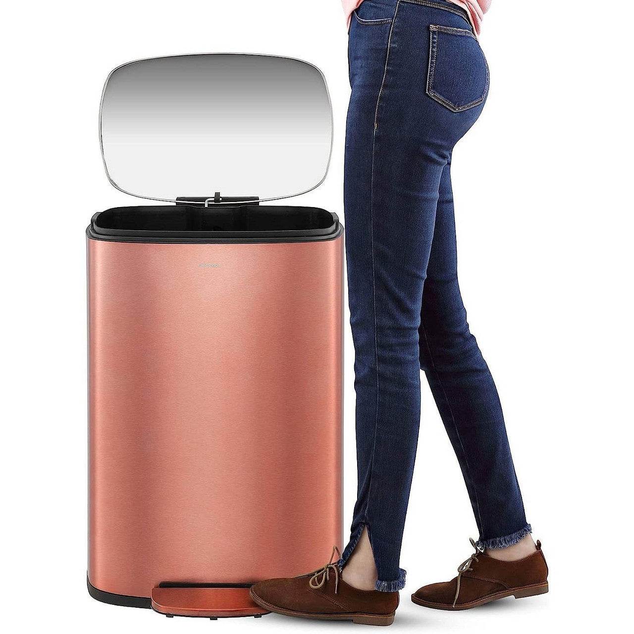 Set of 2 - Copper Gold Step-on Trash Can - 13-Gallon and 1.3-Gallon - Loft&Timber
