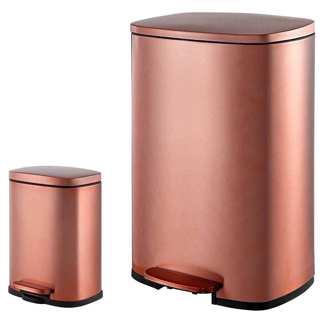 Set of 2 - Copper Gold Step-on Trash Can - 13-Gallon and 1.3-Gallon - Loft&Timber