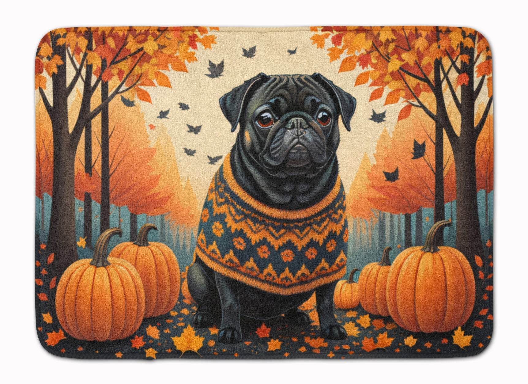 Black Pug Fall Memory Foam Kitchen Mat - Loft&Timber