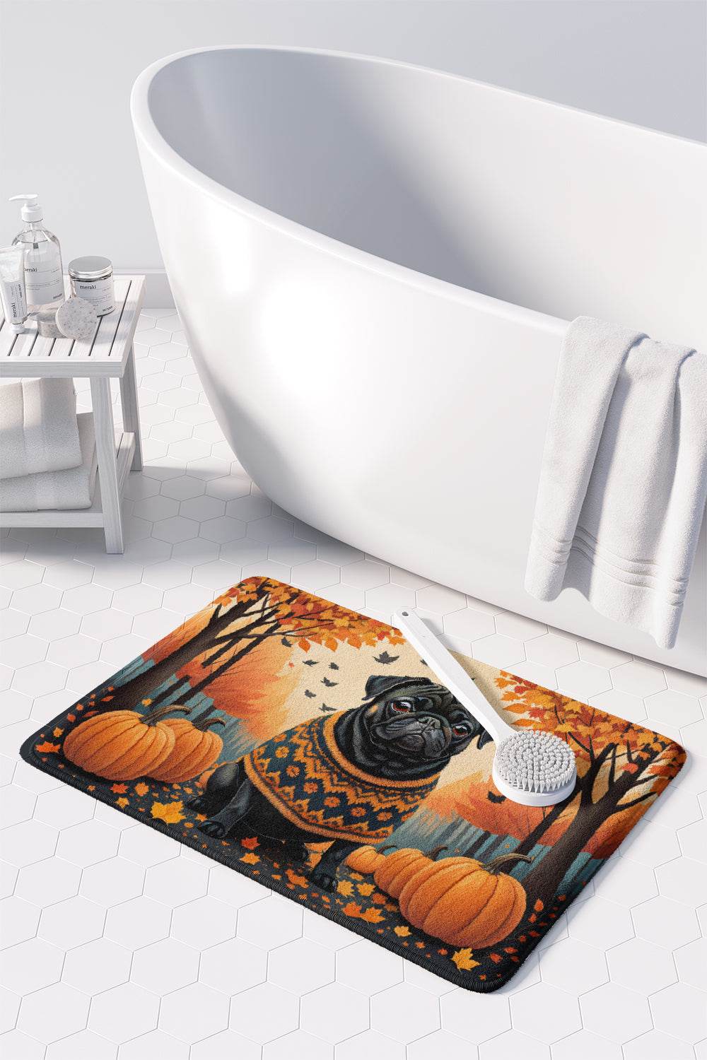 Black Pug Fall Memory Foam Kitchen Mat - Loft&Timber