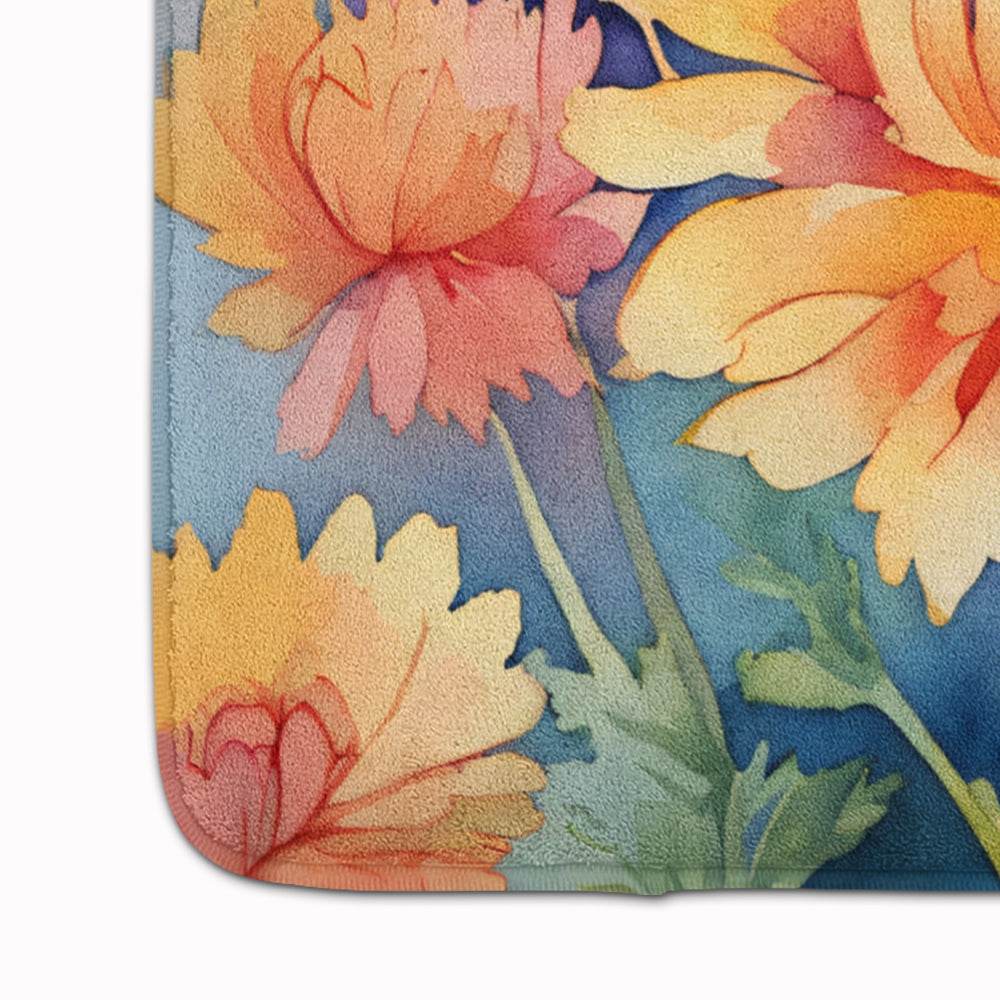 Chrysanthemums in Watercolor Memory Foam Kitchen Mat - Loft&Timber