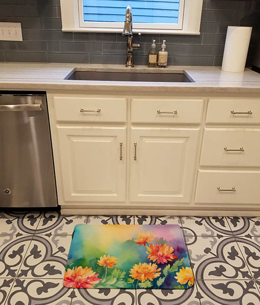 Chrysanthemums in Watercolor Memory Foam Kitchen Mat - Loft&Timber