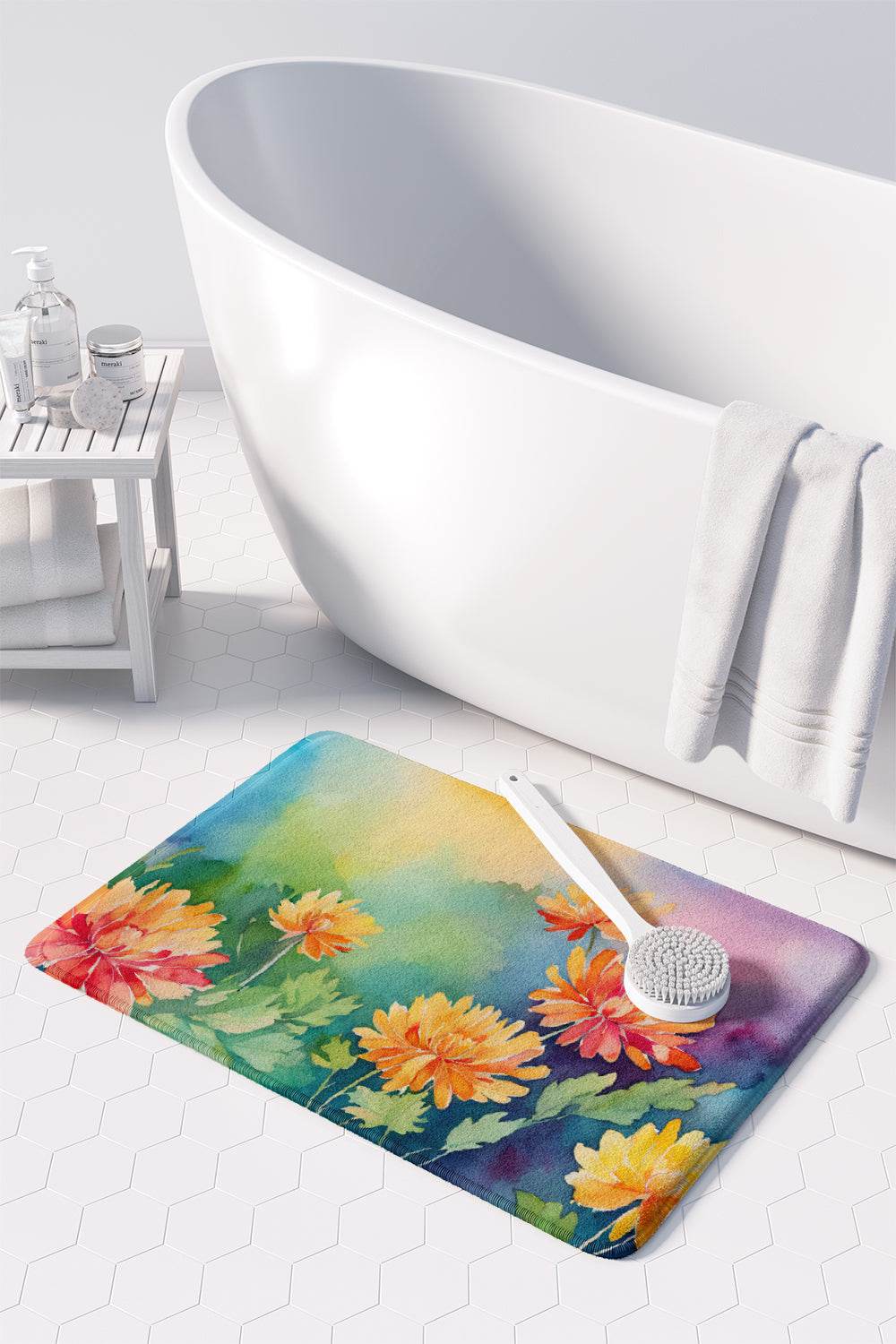 Chrysanthemums in Watercolor Memory Foam Kitchen Mat - Loft&Timber