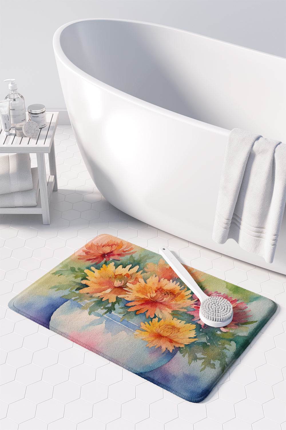 Chrysanthemums in Watercolor Memory Foam Kitchen Mat - Loft&Timber