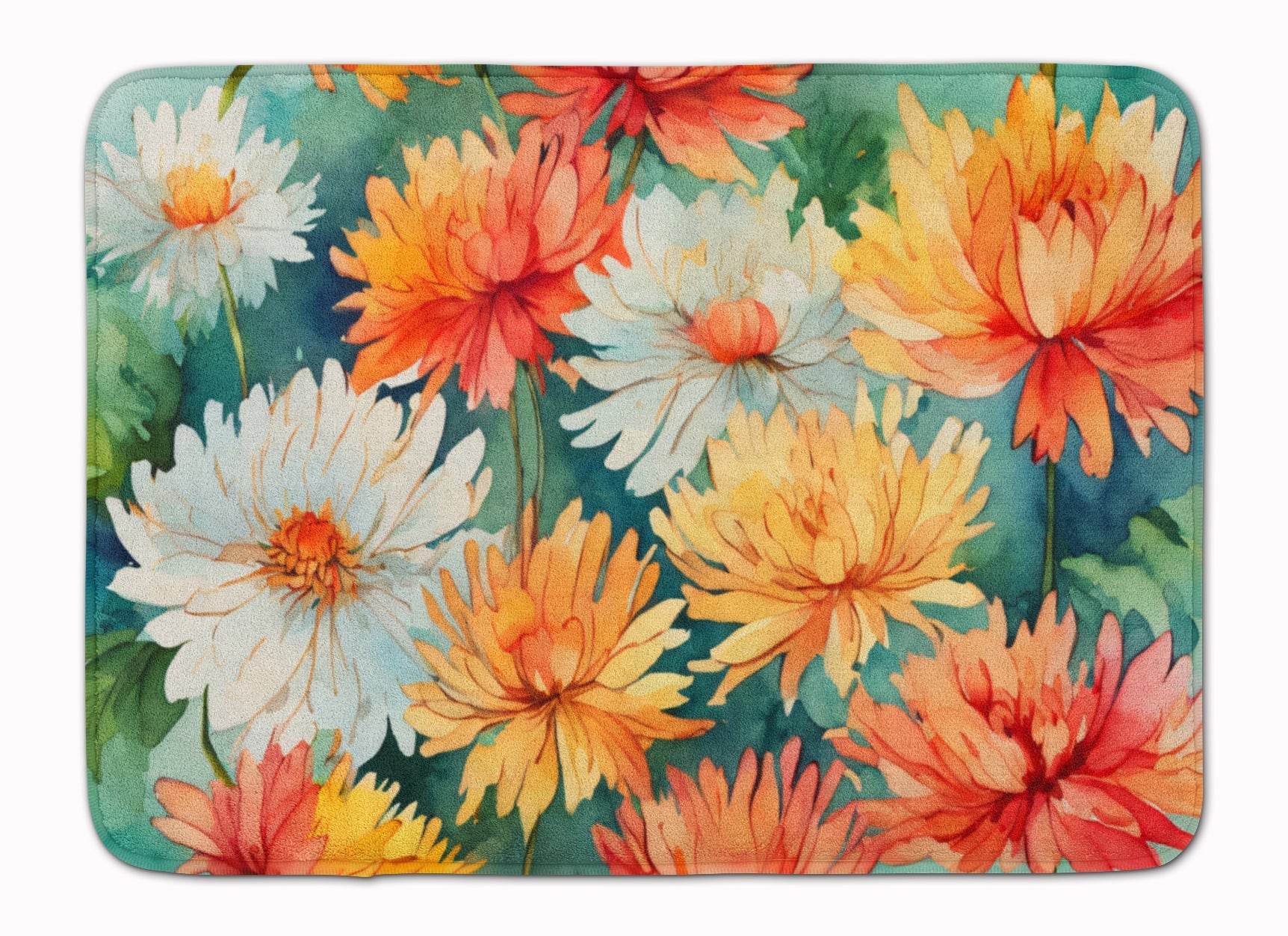 Chrysanthemums in Watercolor Memory Foam Kitchen Mat - Loft&Timber