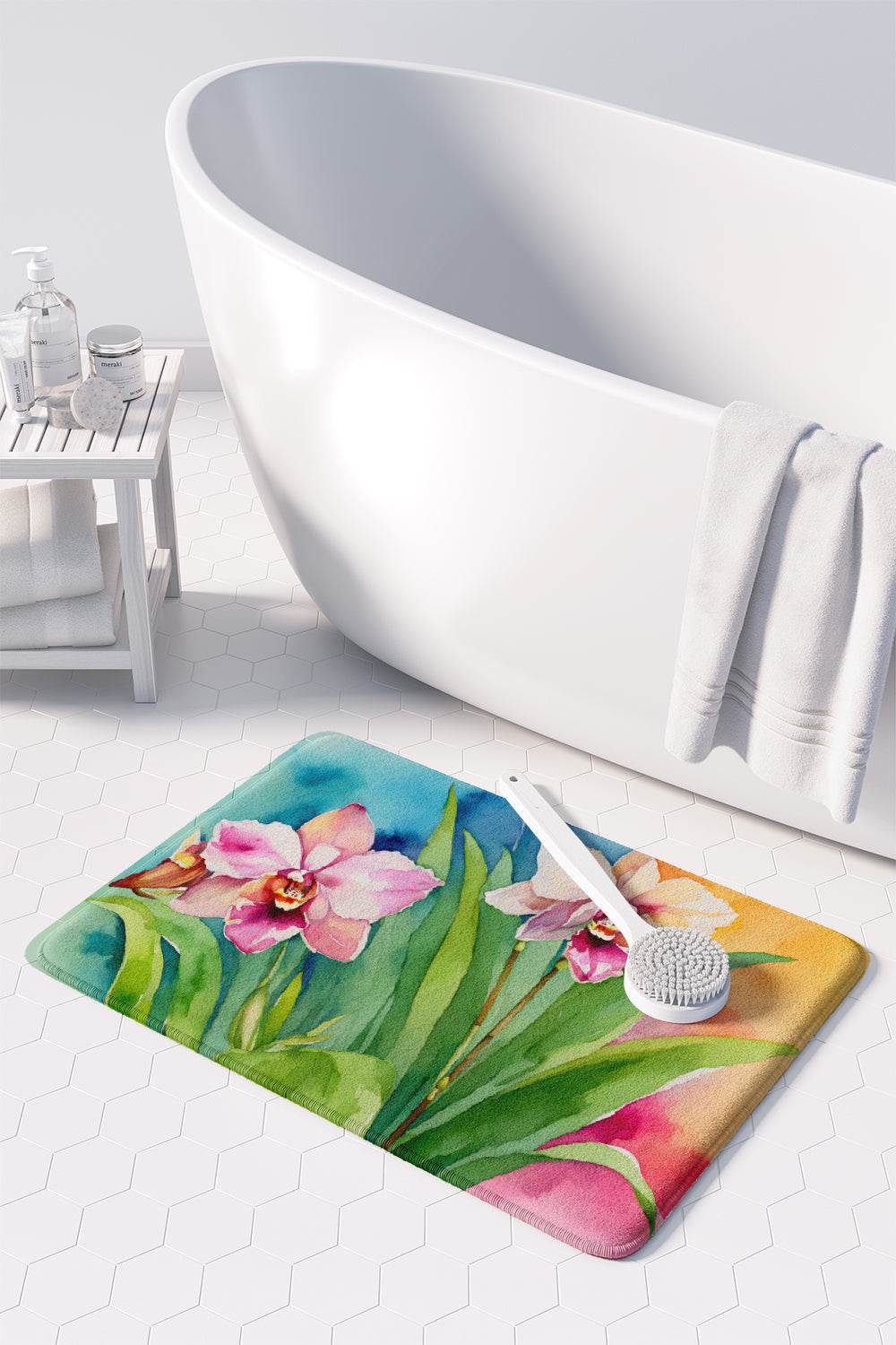 Orchids in Watercolor Memory Foam Kitchen Mat - Loft&Timber