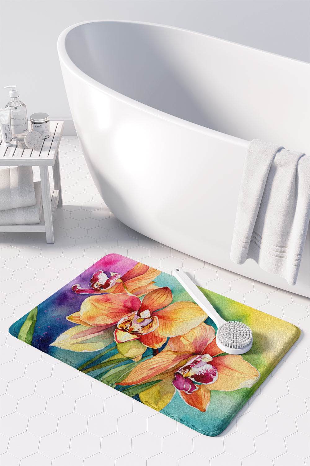 Orchids in Watercolor Memory Foam Kitchen Mat - Loft&Timber