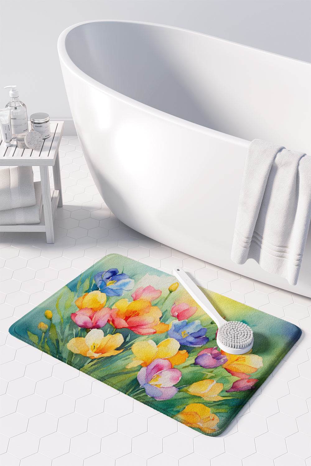 Freesias in Watercolor Memory Foam Kitchen Mat - Loft&Timber