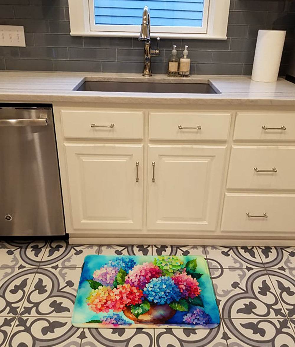 Hydrangeas in Watercolor Memory Foam Kitchen Mat - Loft&Timber