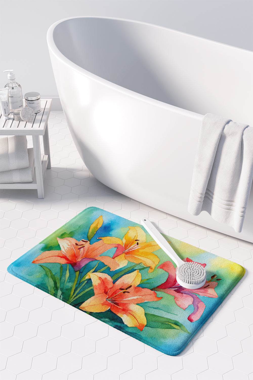 Lilies in Watercolor Memory Foam Kitchen Mat - Loft&Timber