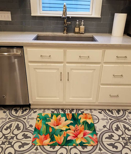 Lilies in Watercolor Memory Foam Kitchen Mat - Loft&Timber