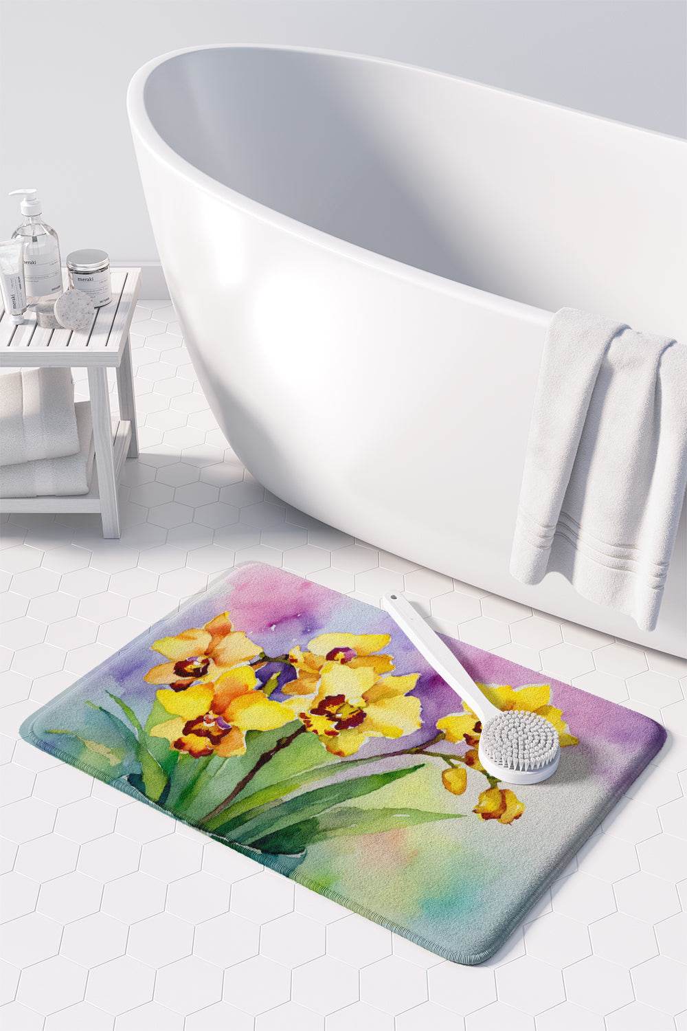 Orchids in Watercolor Memory Foam Kitchen Mat - Loft&Timber