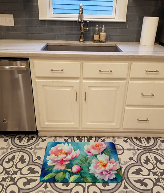 Peonies in Watercolor Memory Foam Kitchen Mat - Loft&Timber