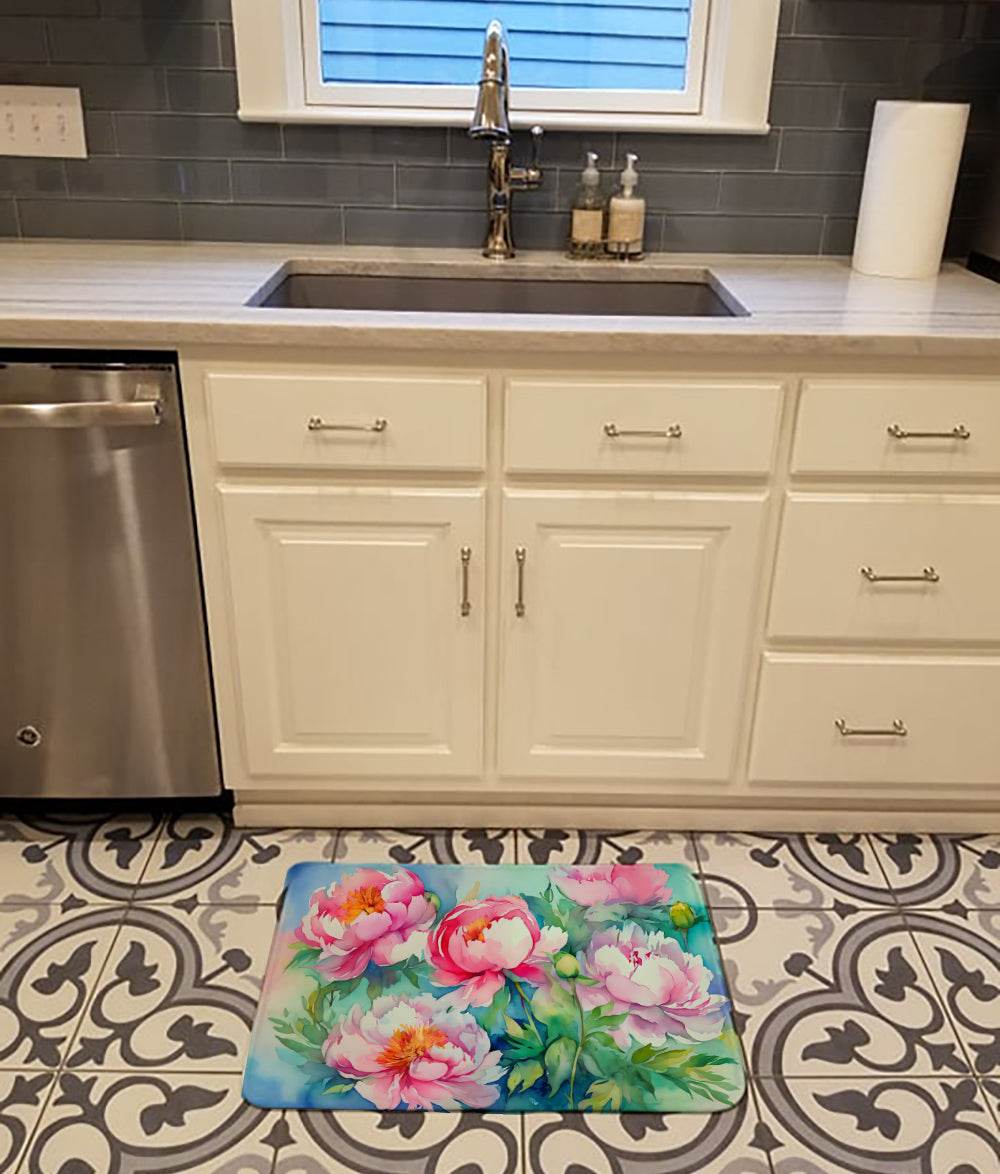 Peonies in Watercolor Memory Foam Kitchen Mat - Loft&Timber