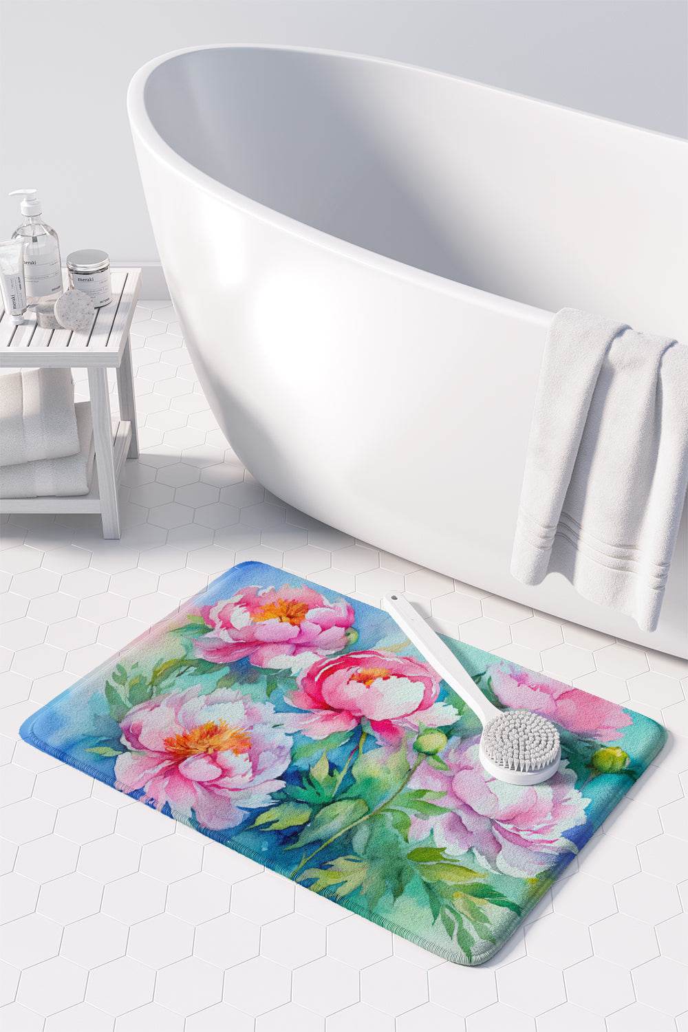 Peonies in Watercolor Memory Foam Kitchen Mat - Loft&Timber