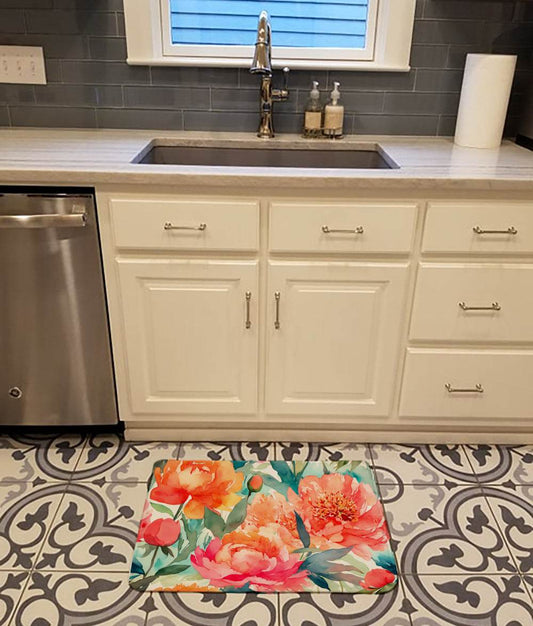 Peonies in Watercolor Memory Foam Kitchen Mat - Loft&Timber