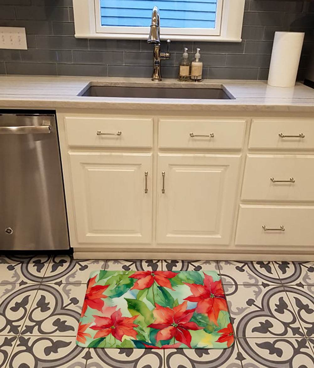 Poinsettias in Watercolor Memory Foam Kitchen Mat - Loft&Timber