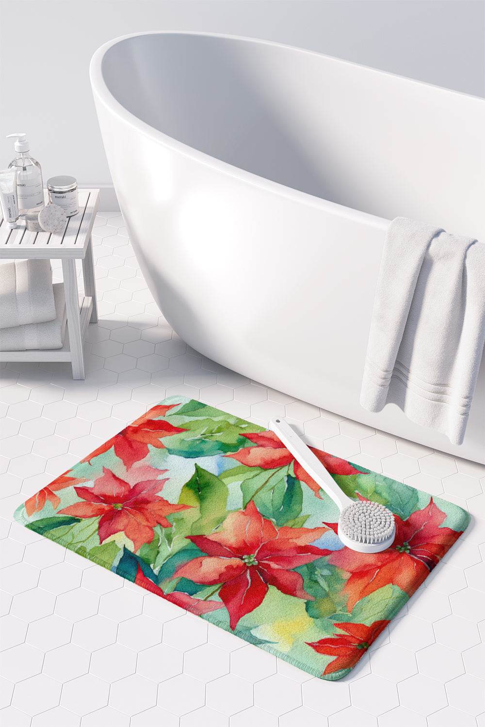 Poinsettias in Watercolor Memory Foam Kitchen Mat - Loft&Timber