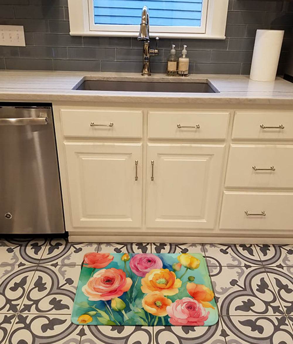 Ranunculus in Watercolor Memory Foam Kitchen Mat - Loft&Timber