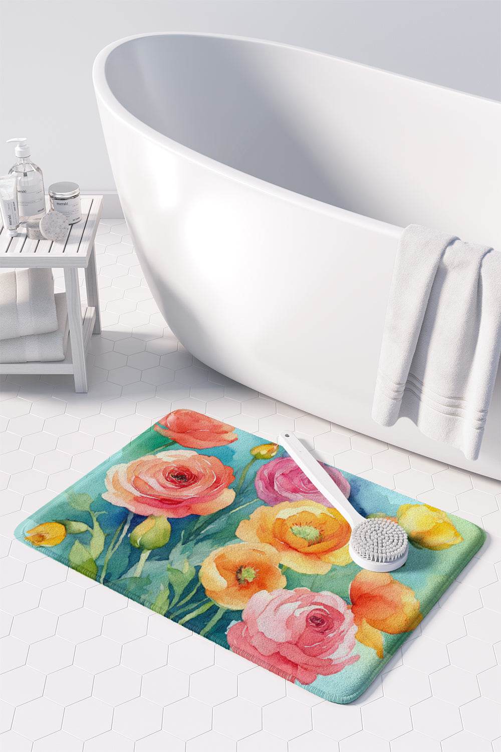 Ranunculus in Watercolor Memory Foam Kitchen Mat - Loft&Timber