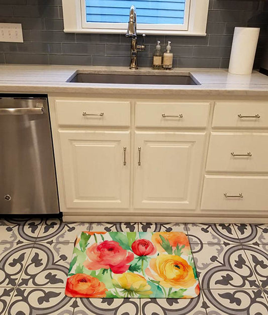 Ranunculus in Watercolor Memory Foam Kitchen Mat - Loft&Timber