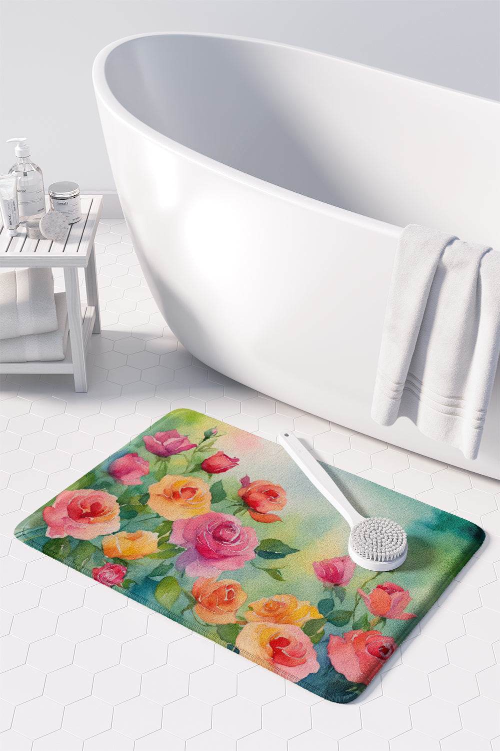 Roses in Watercolor Memory Foam Kitchen Mat - Loft&Timber