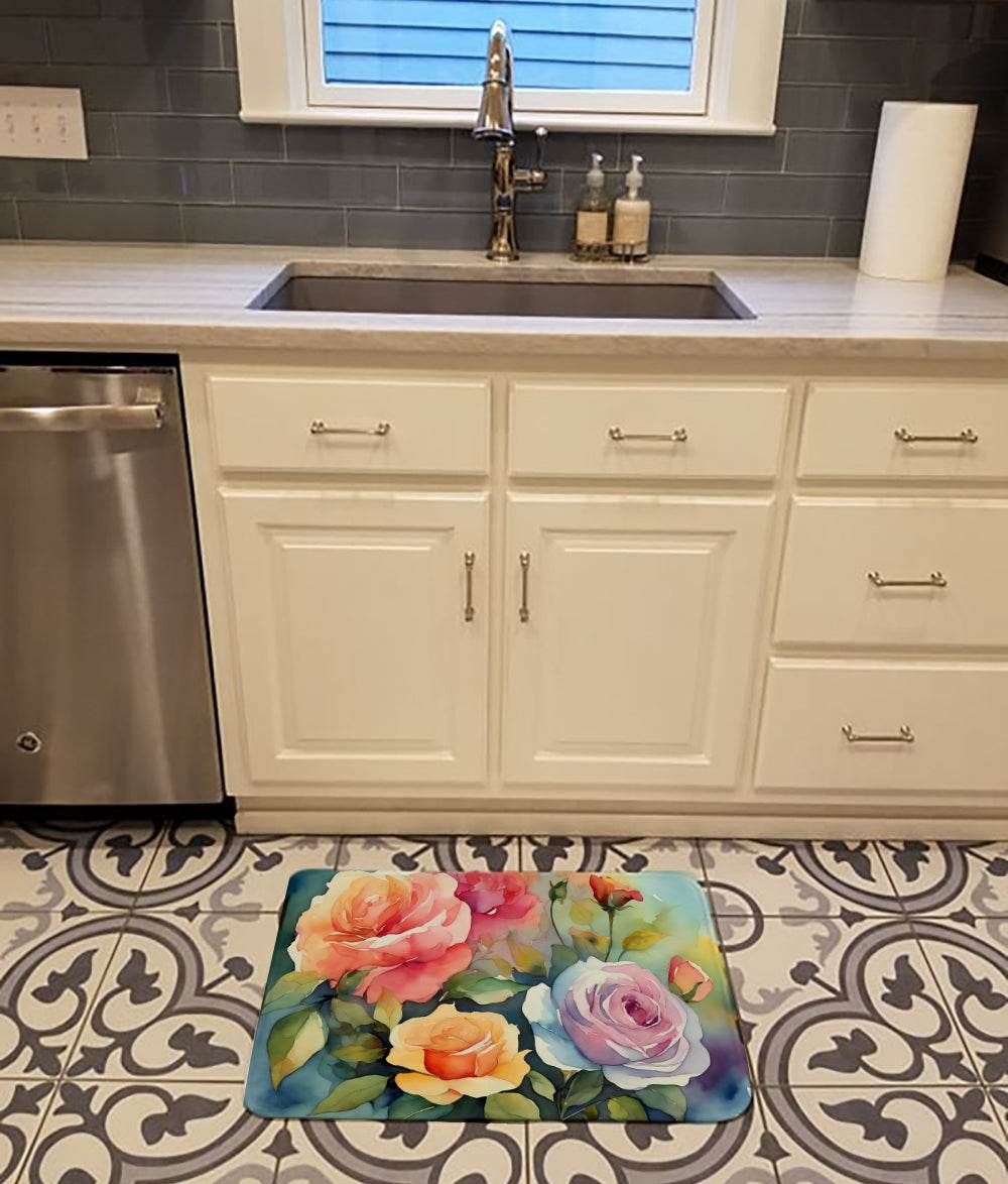 Roses in Watercolor Memory Foam Kitchen Mat - Loft&Timber