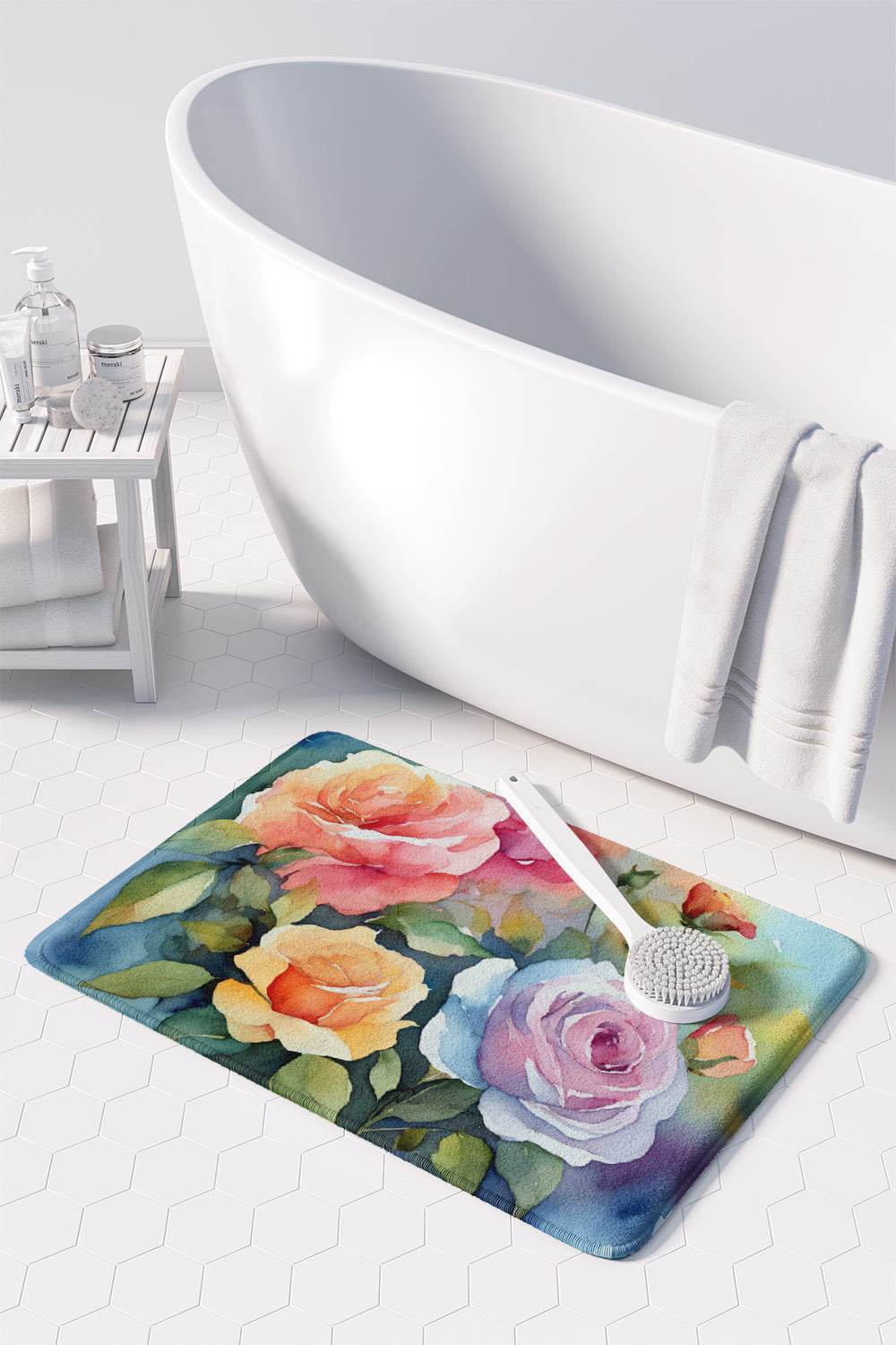 Roses in Watercolor Memory Foam Kitchen Mat - Loft&Timber