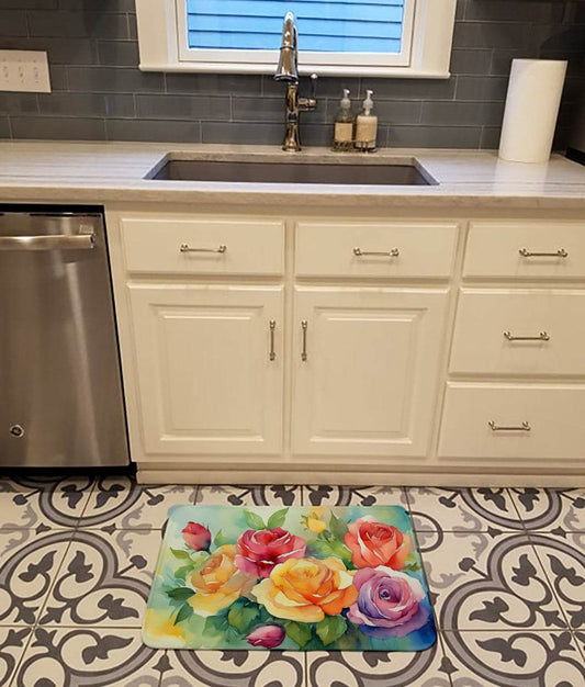 Roses in Watercolor Memory Foam Kitchen Mat - Loft&Timber