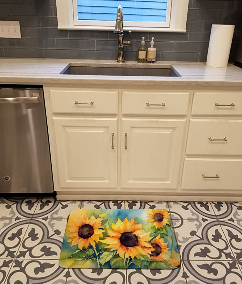 Sunflowers in Watercolor Memory Foam Kitchen Mat - Loft&Timber