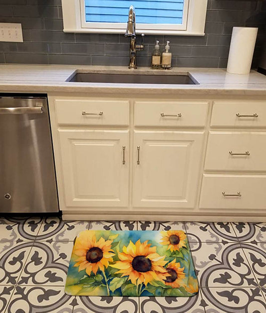 Sunflowers in Watercolor Memory Foam Kitchen Mat - Loft&Timber