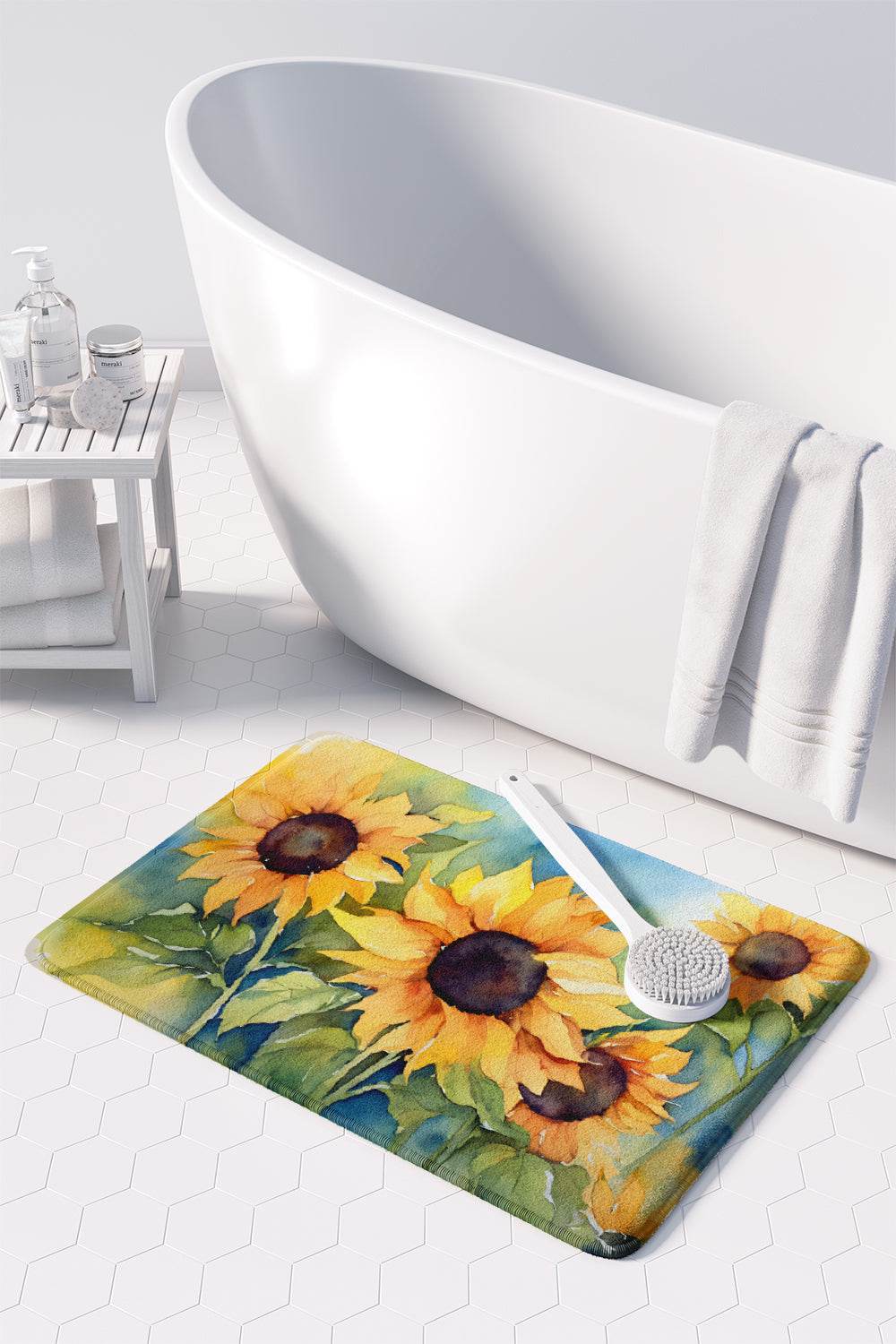 Sunflowers in Watercolor Memory Foam Kitchen Mat - Loft&Timber