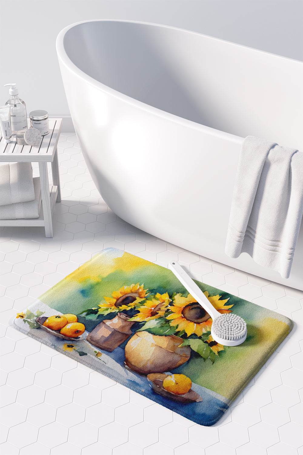 Sunflowers in Watercolor Memory Foam Kitchen Mat - Loft&Timber