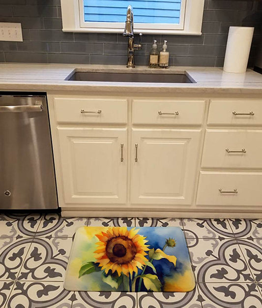 Sunflowers in Watercolor Memory Foam Kitchen Mat - Loft&Timber