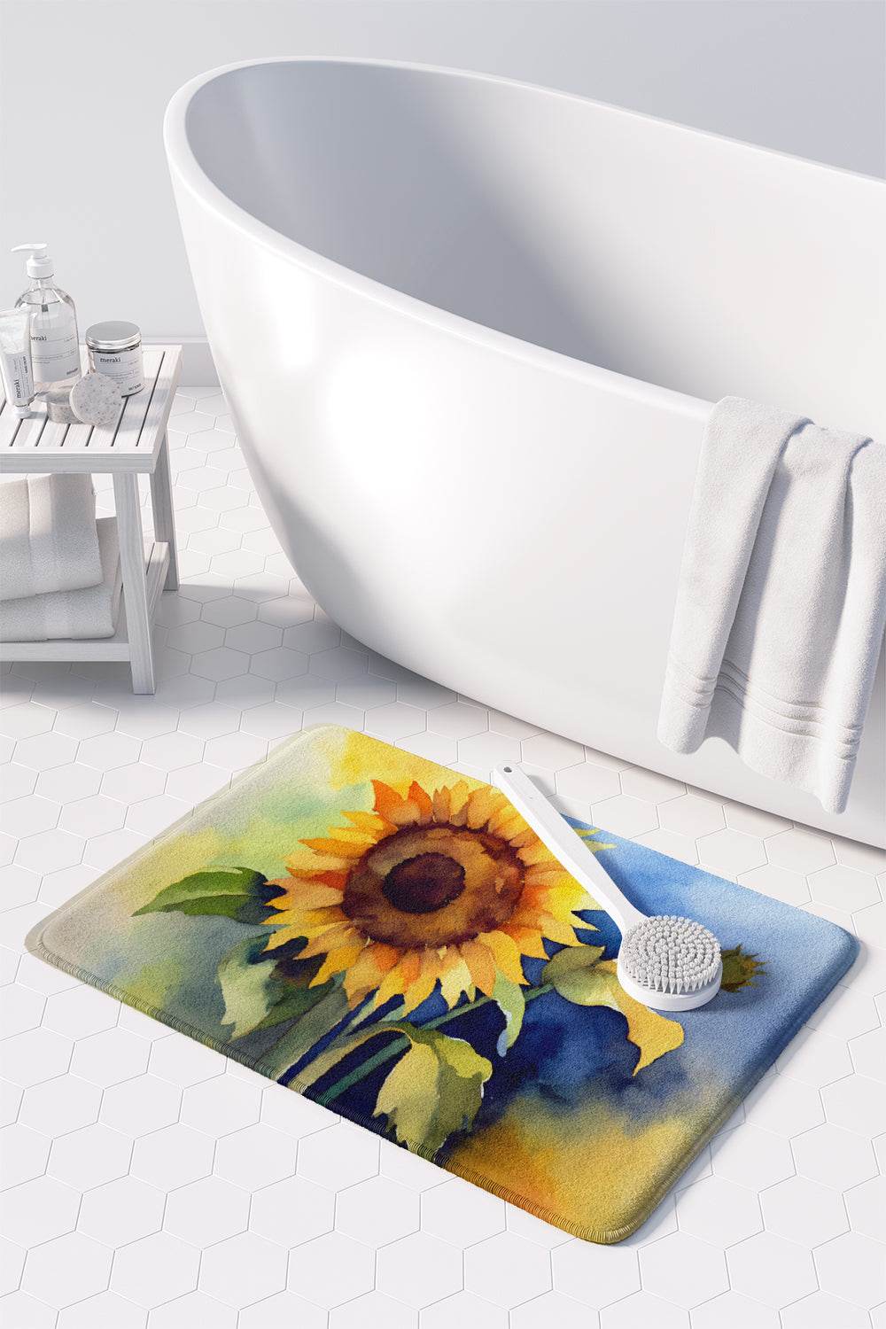 Sunflowers in Watercolor Memory Foam Kitchen Mat - Loft&Timber
