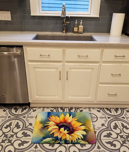 Sunflowers in Watercolor Memory Foam Kitchen Mat - Loft&Timber