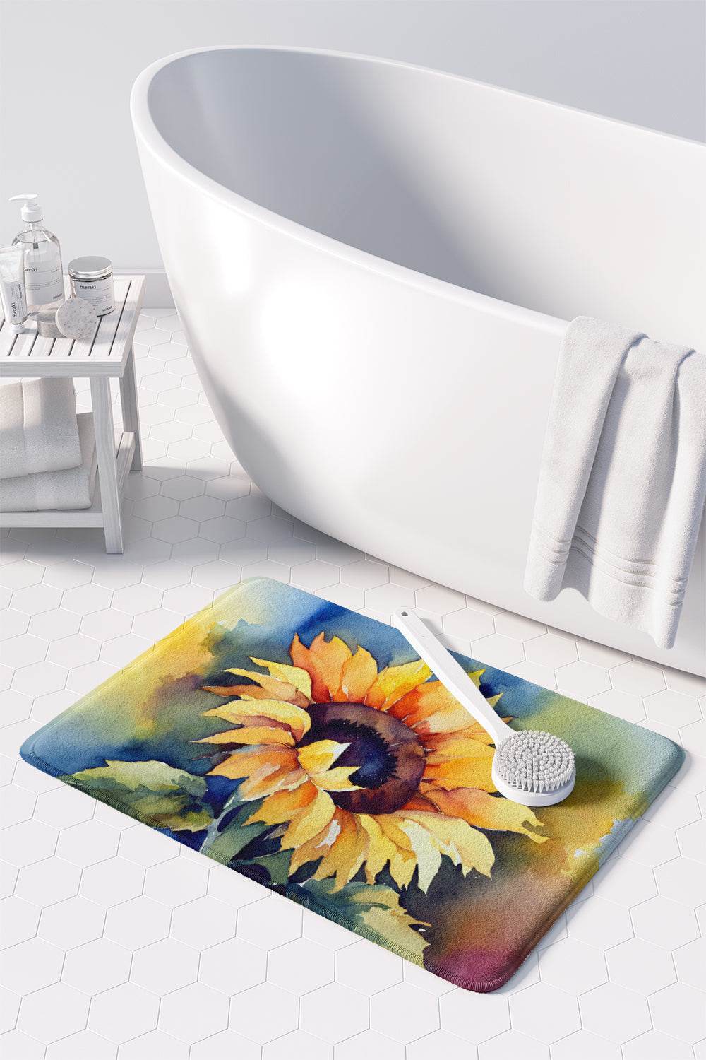 Sunflowers in Watercolor Memory Foam Kitchen Mat - Loft&Timber