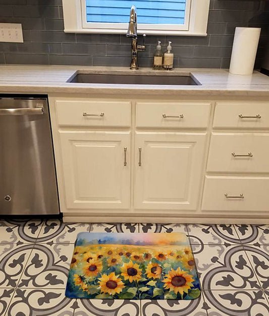 Sunflowers in Watercolor Memory Foam Kitchen Mat - Loft&Timber