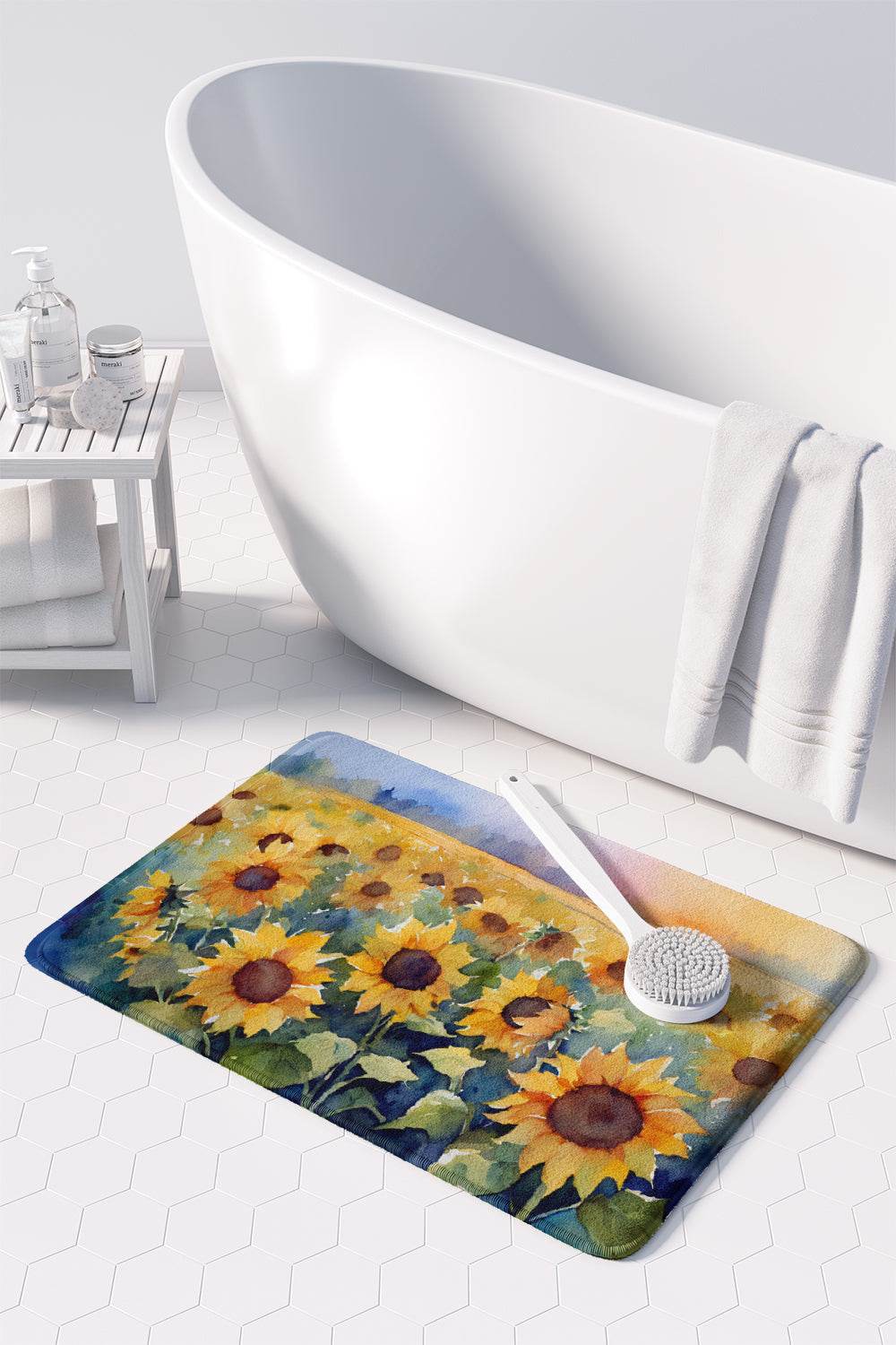 Sunflowers in Watercolor Memory Foam Kitchen Mat - Loft&Timber