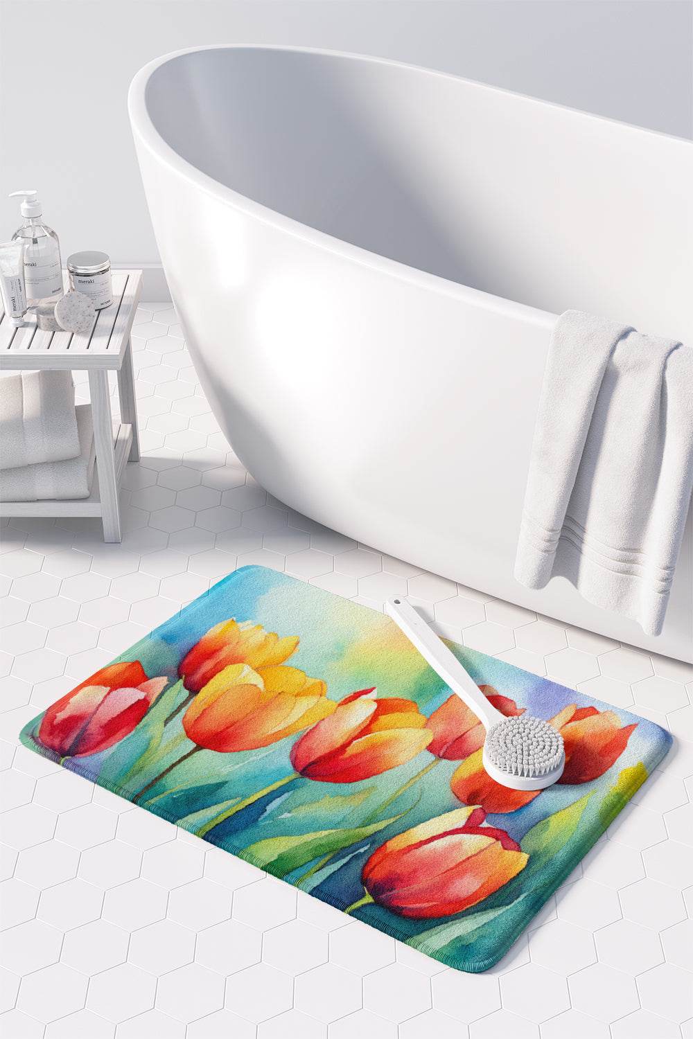 Tulips in Watercolor Memory Foam Kitchen Mat - Loft&Timber
